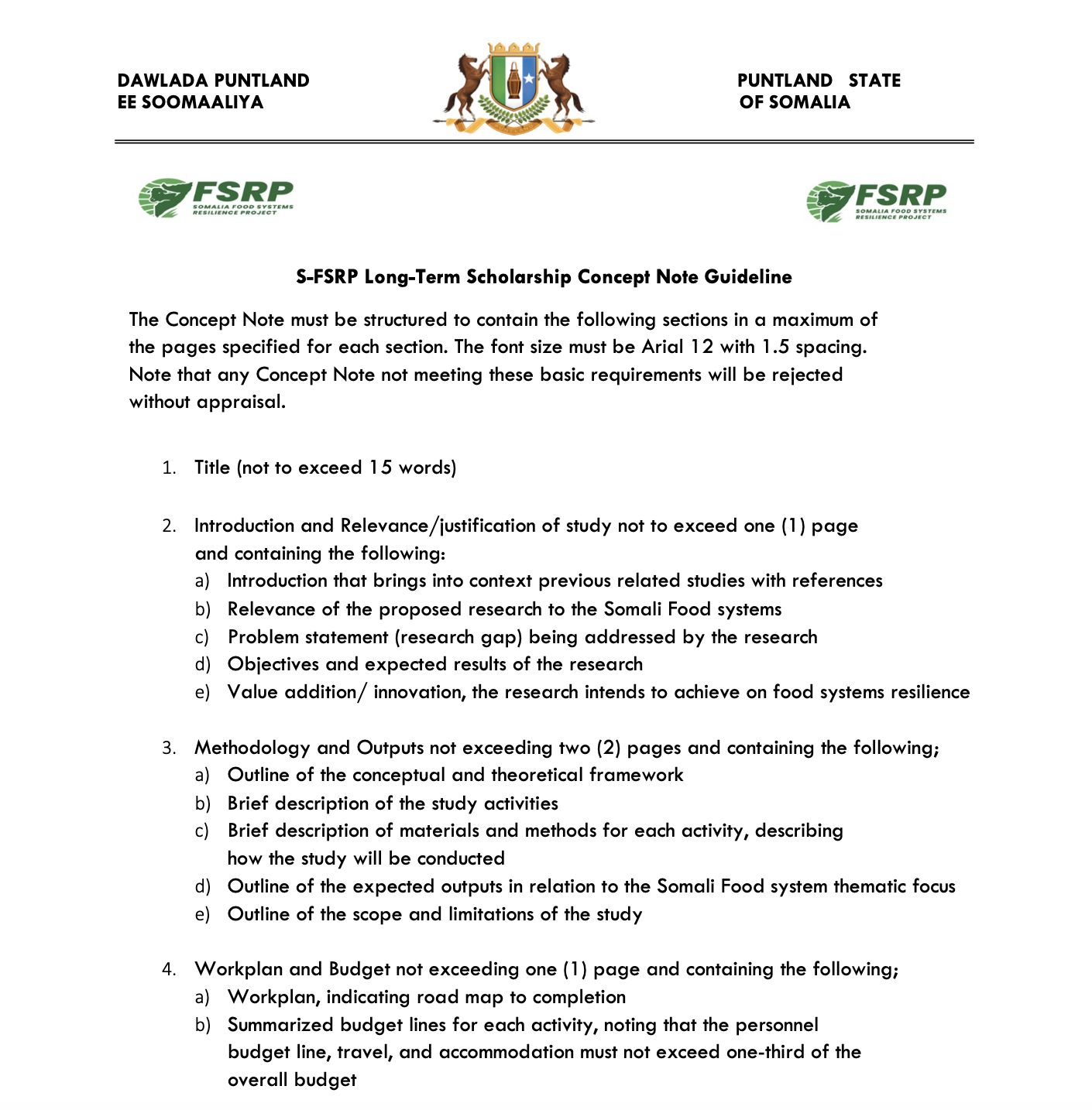 ANNEX 2: S-FSRP Scholarship Concept Note Format